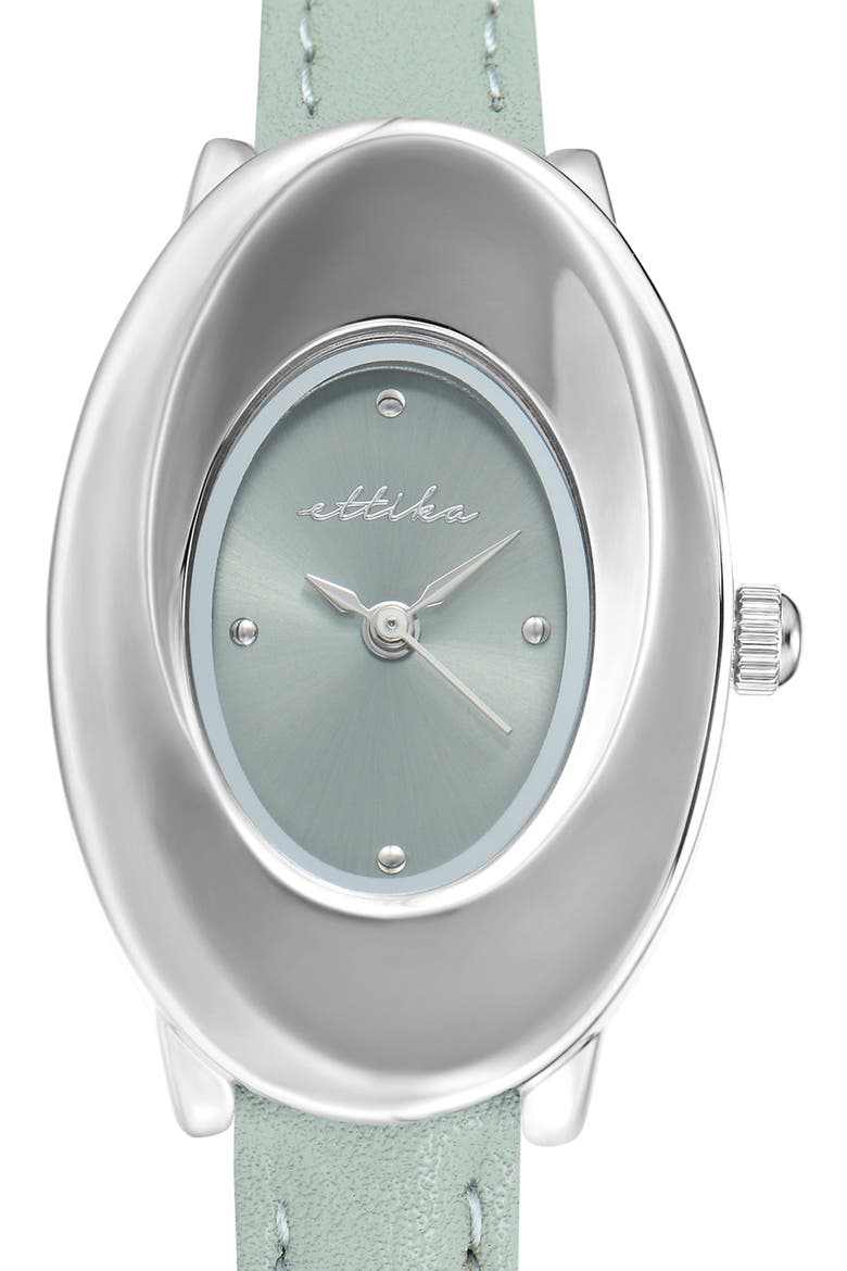 Thick Dome Quartz Leather Strap Watch, 24mm x 36.8mm, Alternate, color, SEAFOAM
