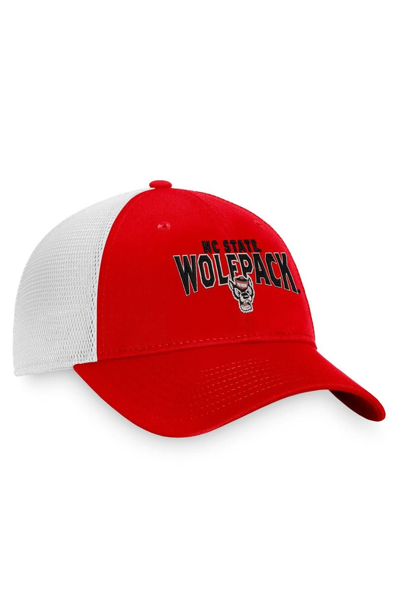 TOP OF THE WORLD Men's Top of the World Red/White NC State Wolfpack Breakout Trucker Snapback Hat, Alternate, color, 