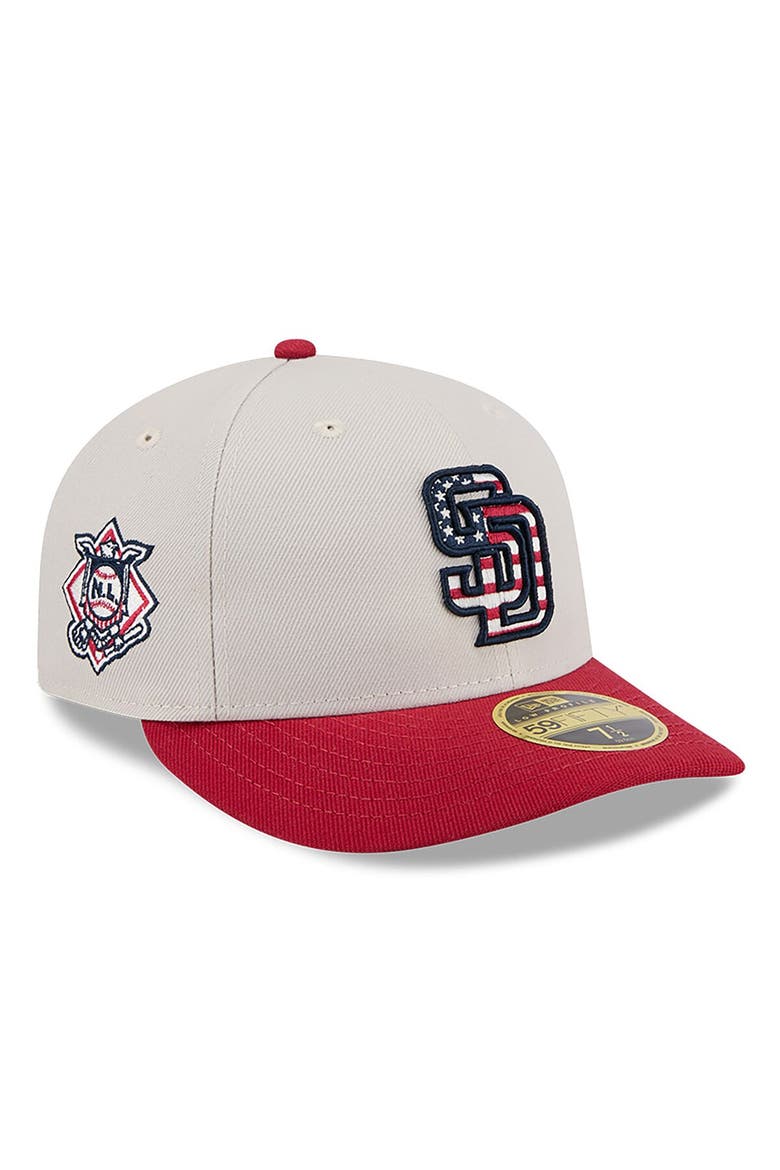 Men's New Era  Khaki/Red San Diego Padres 2024 Fourth of July Low Profile 59FIFTY Fitted Hat, Alternate, color, Khaki