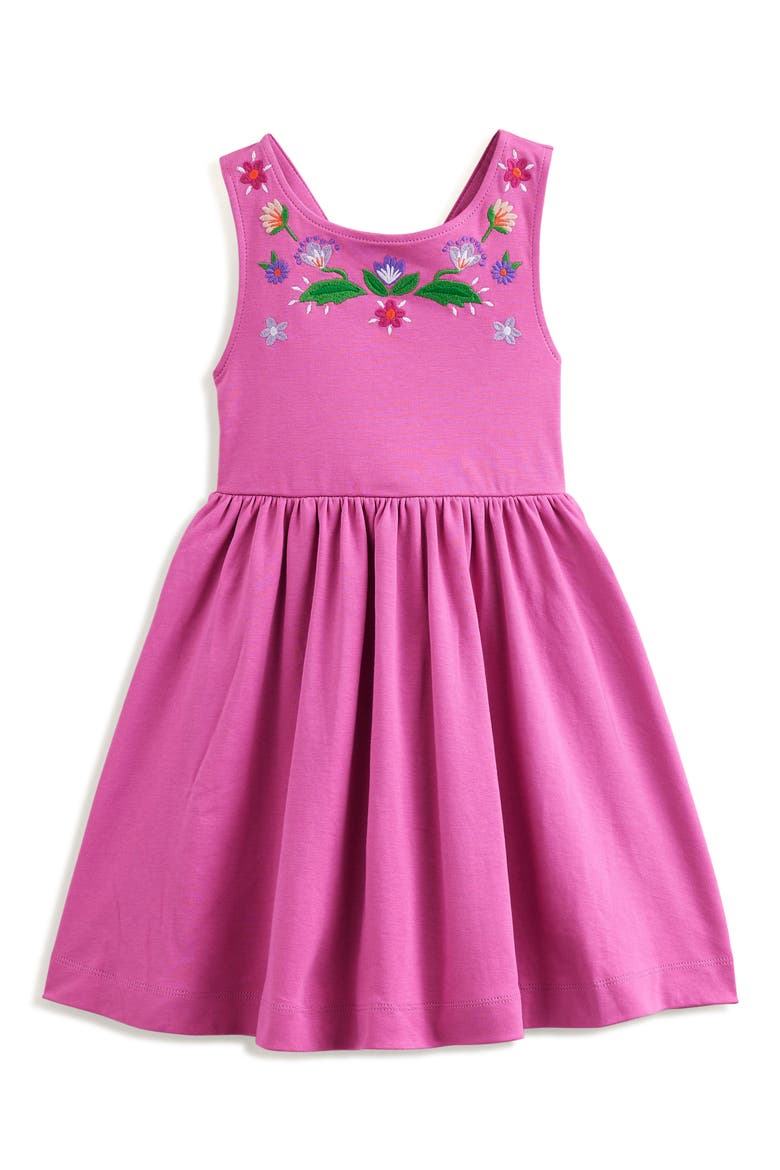 Kids' Embroidered Cotton Crossback Tank Dress, Main, color, SALMON PINK EMBROIDERY