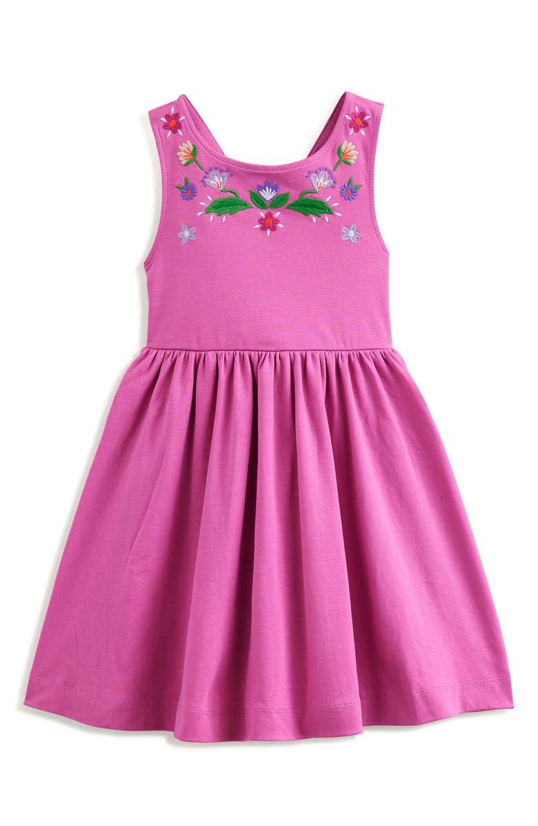 Mini Boden Kids' Embroidered Cotton Crossback Tank Dress, Main, color,