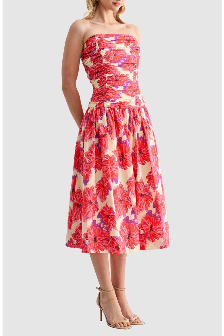 Floral Strapless Cotton Midi Dress, Alternate, color, FLORAL