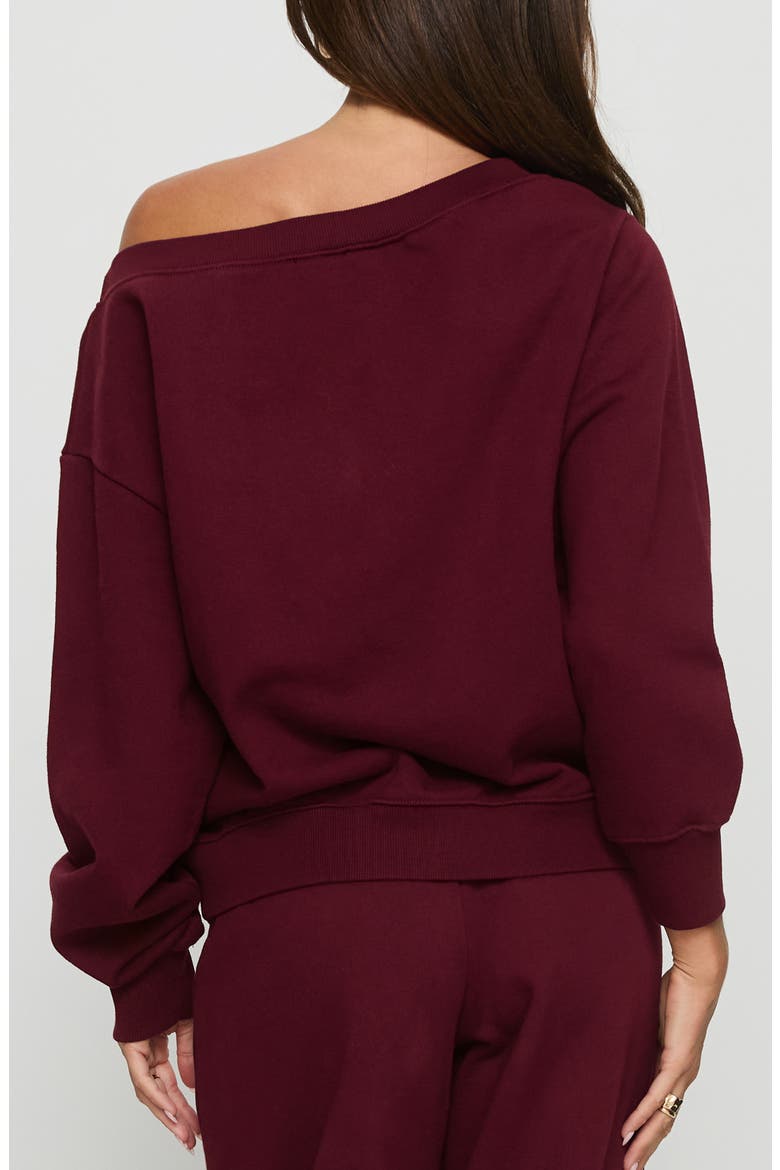 One-Shoulder Sweatshirt, Alternate, color, CURRANT