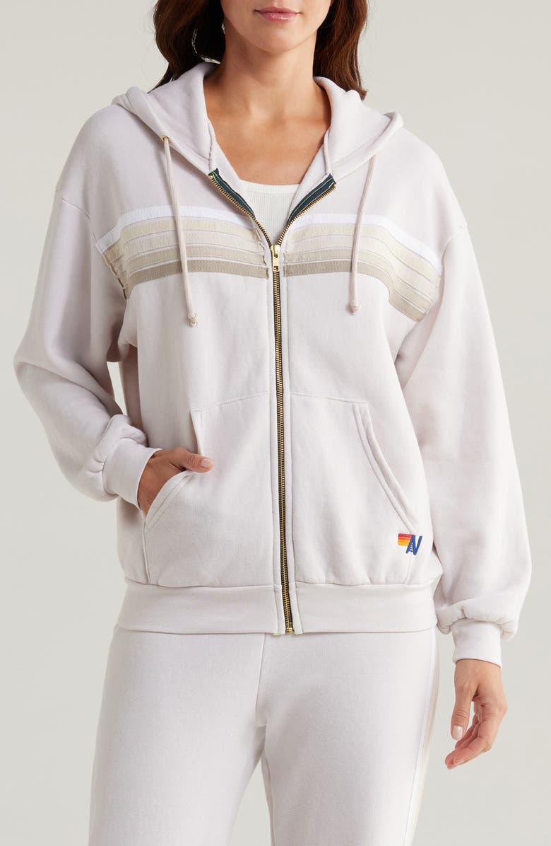 Aviator Nation 5-Stripe Zip Hoodie, Main, color, Dove Grey/White Grey