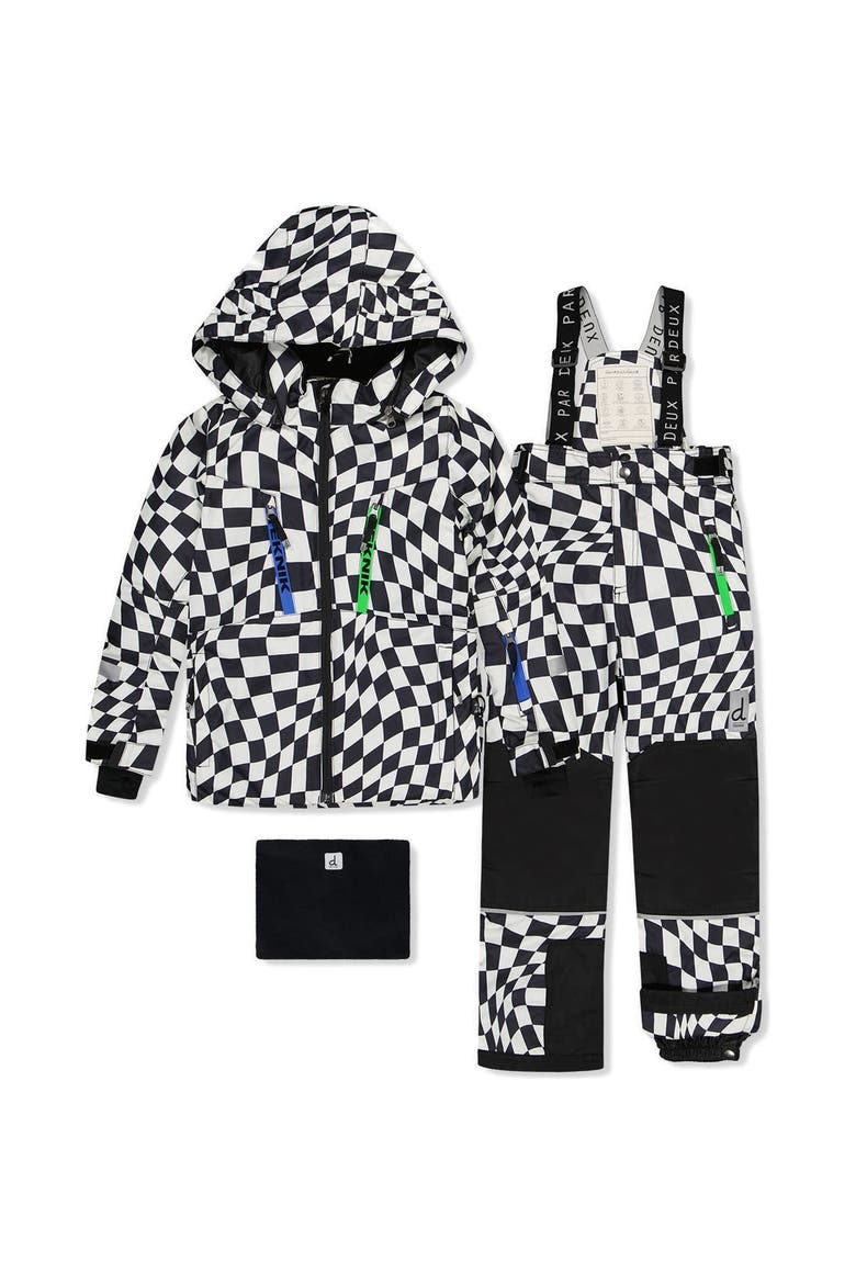 Teknik Checkered Jacket & Reinforced Pants Two Piece Snowsuit, Main, color, White Checkered Print