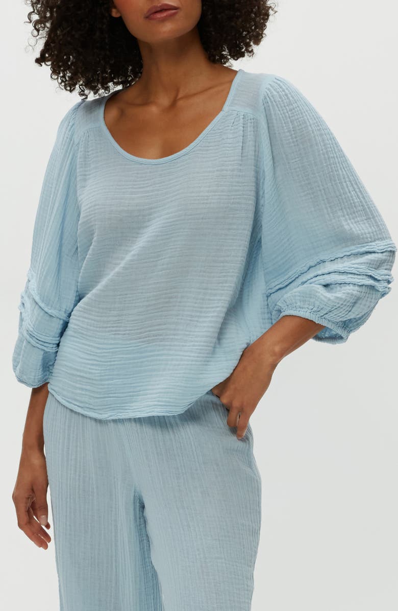 Michael Stars Pruitt Balloon Sleeve Gauze Top, Main, color, Fountain
