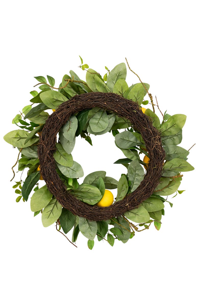Northlight Lemons and Assorted Foliage Spring Wreath - 20" - Yellow, Alternate, color, Yellow