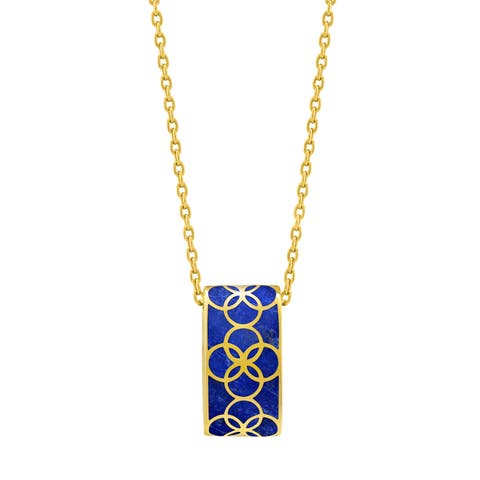 Sterling With 18K Gold Overlay And Gemstones Drop Pendent Necklace