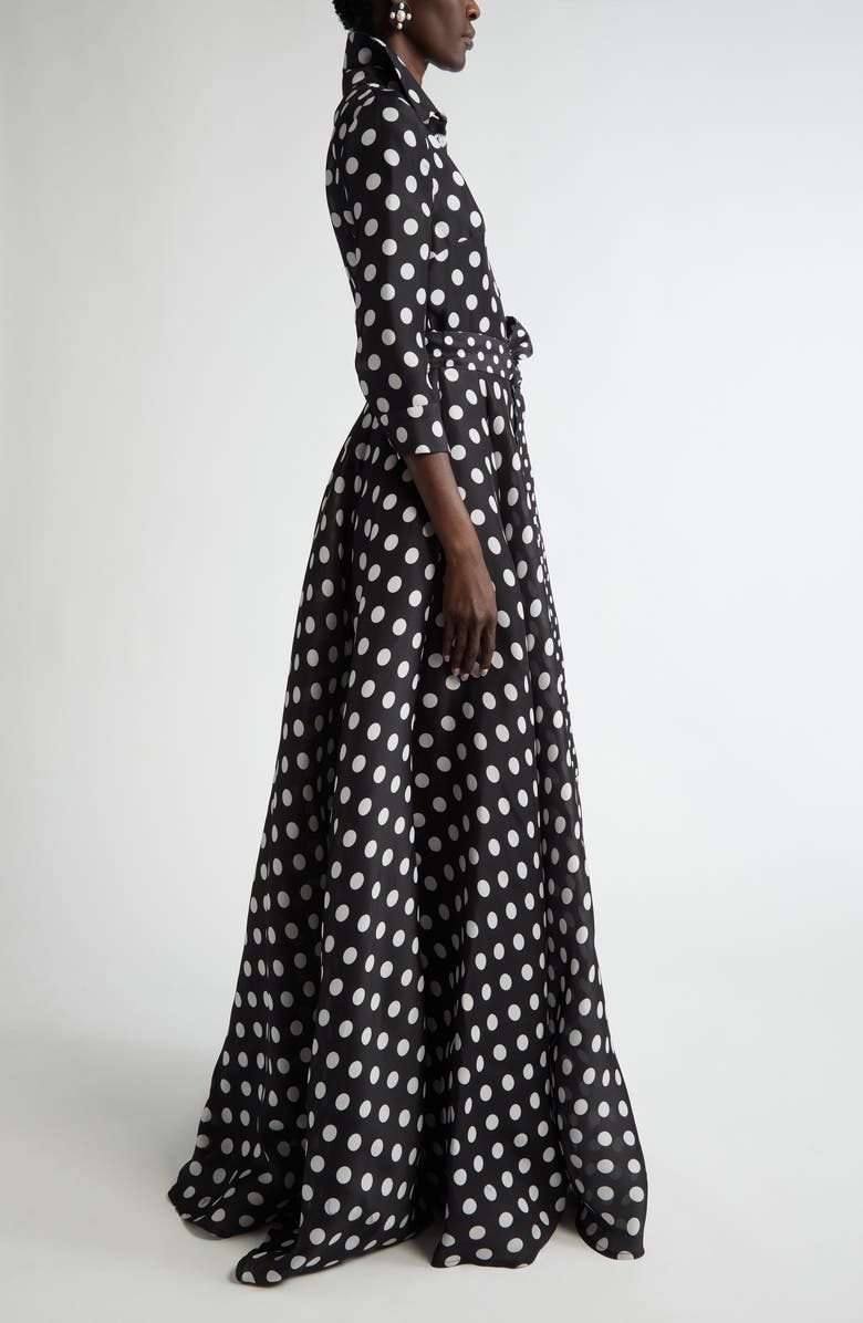 Carolina Herrera Polka Dot Belted Button-Up Gown, Alternate, color,