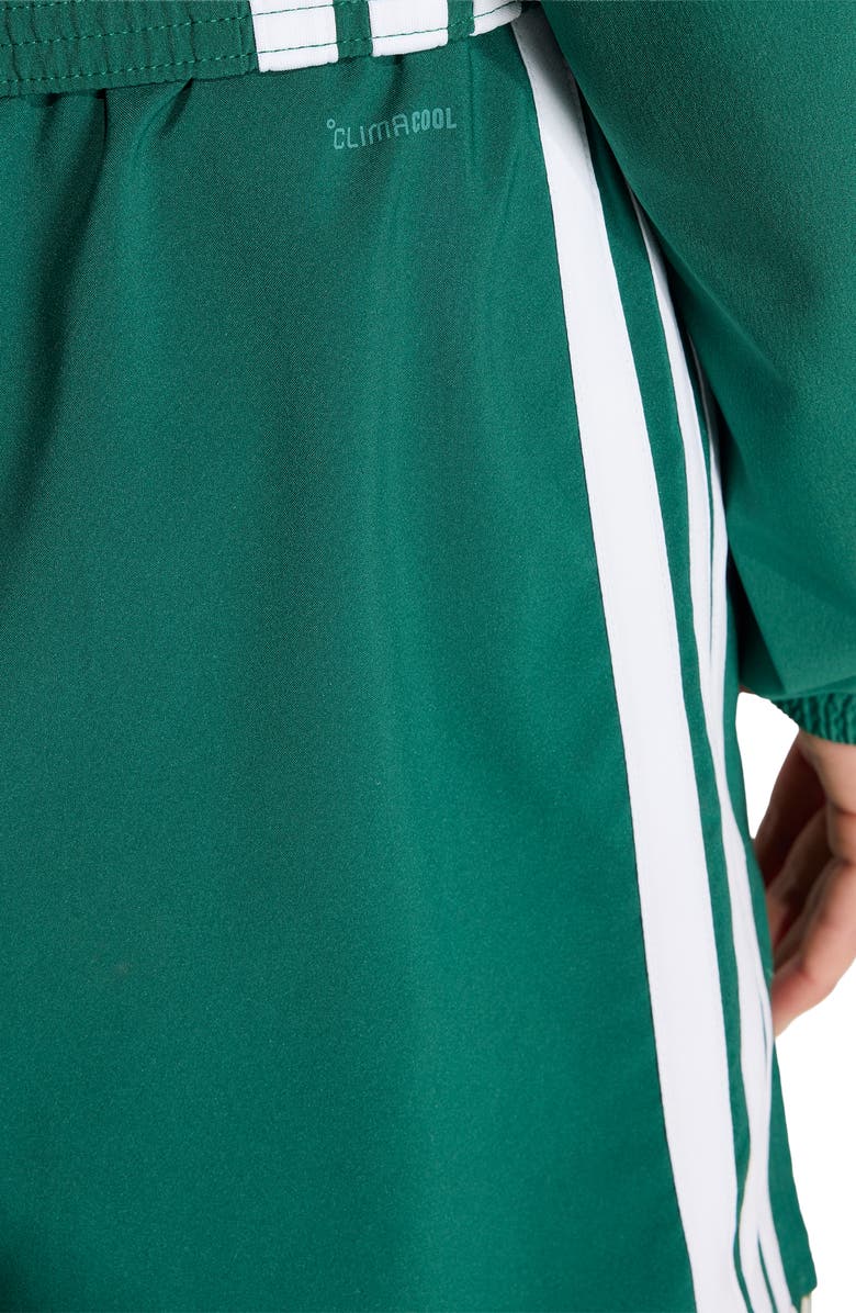adidas Essentials 3-Stripes Woven Shorts, Alternate, color, Dark Green/ White/ Scarlet