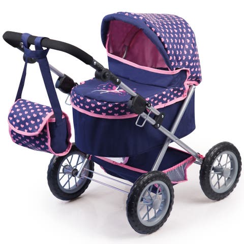 Trendy Doll Pram Stroller Navy Pink Hearts, 18 Inch Dolls