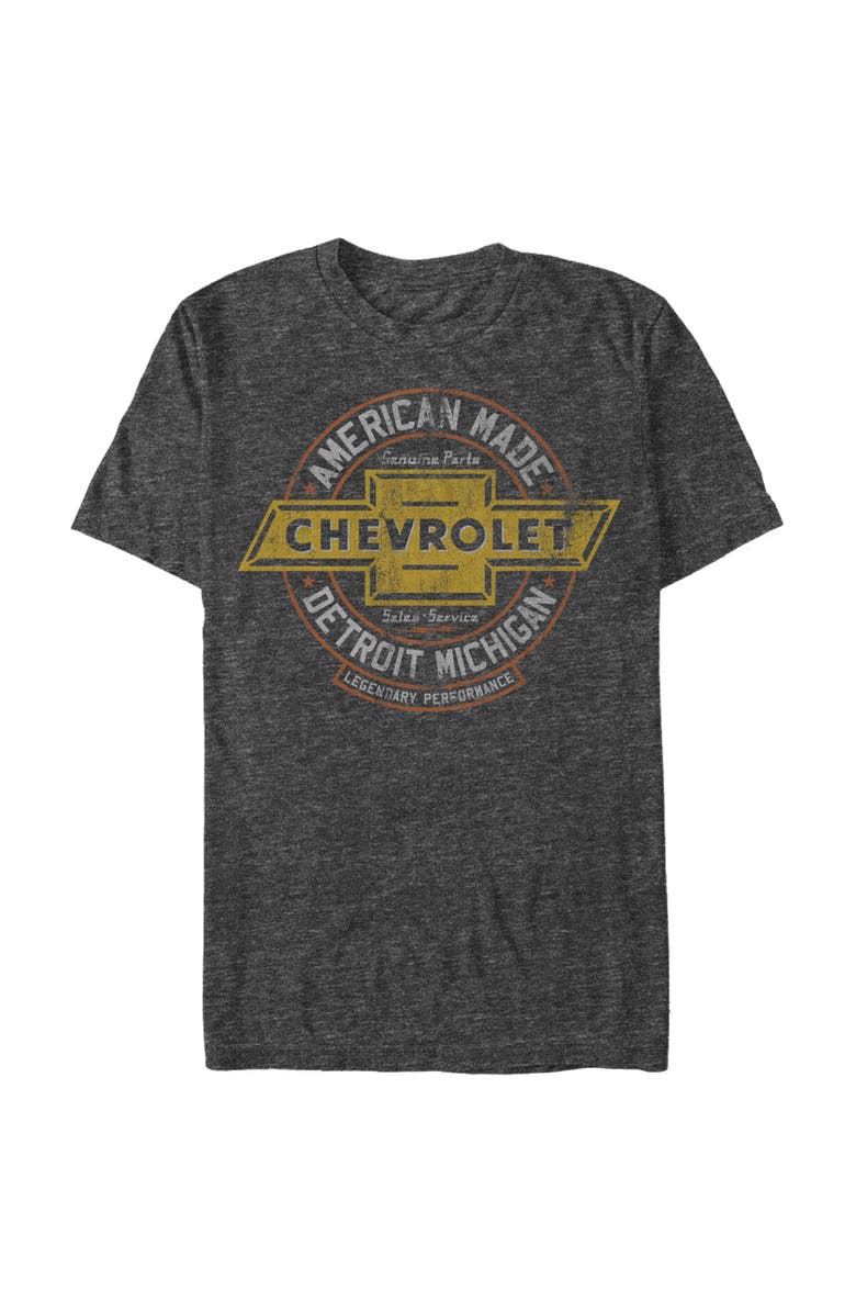 General Motors Men's General Motors American Made Distressed Logo  Graphic T-Shirt, Main, color, Charcoal Heather
