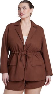 ELOQUII Drawstring Waist Linen Blazer