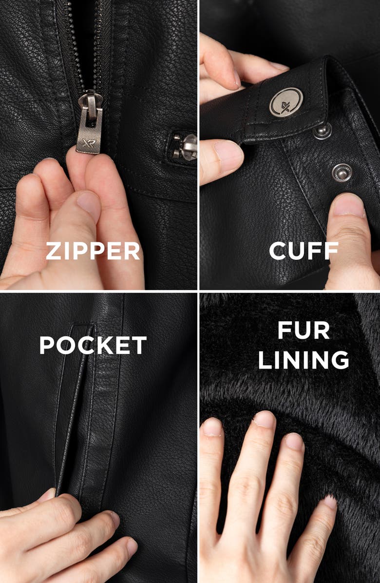 XRAY Kids' Hooded Faux Shearling Lined Faux Leather Moto Jacket, Alternate, color, Black/Charcoal