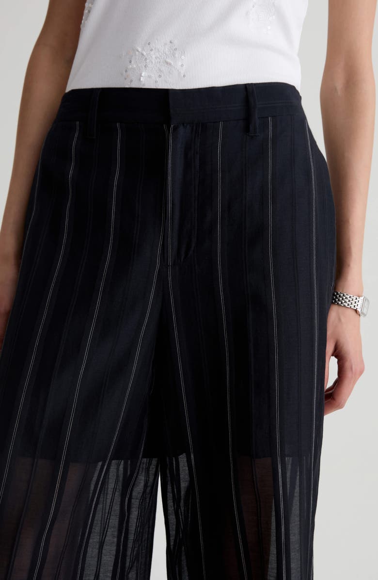 AG Anna Pinstripe Semisheer Wide Leg Cotton & Silk Pants, Alternate, color, Day To Night