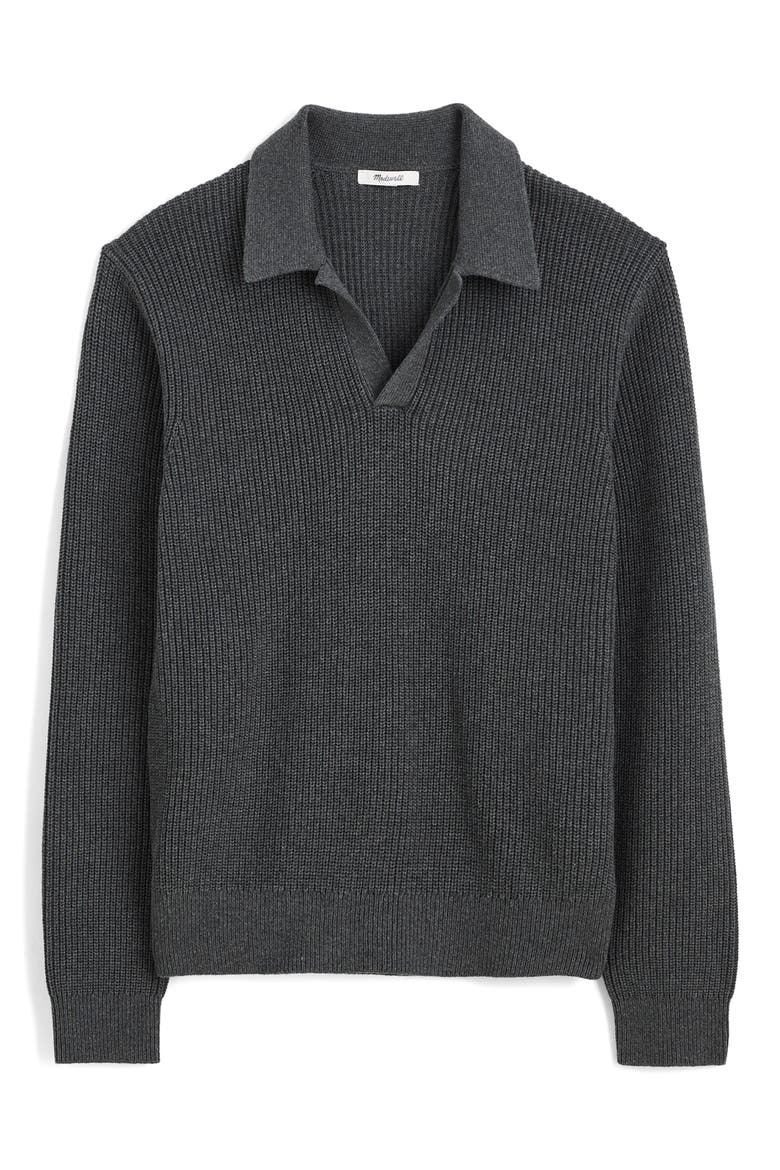 Shaker Stitch Cotton Sweater Polo, Alternate, color, HEATHER CHARCOAL