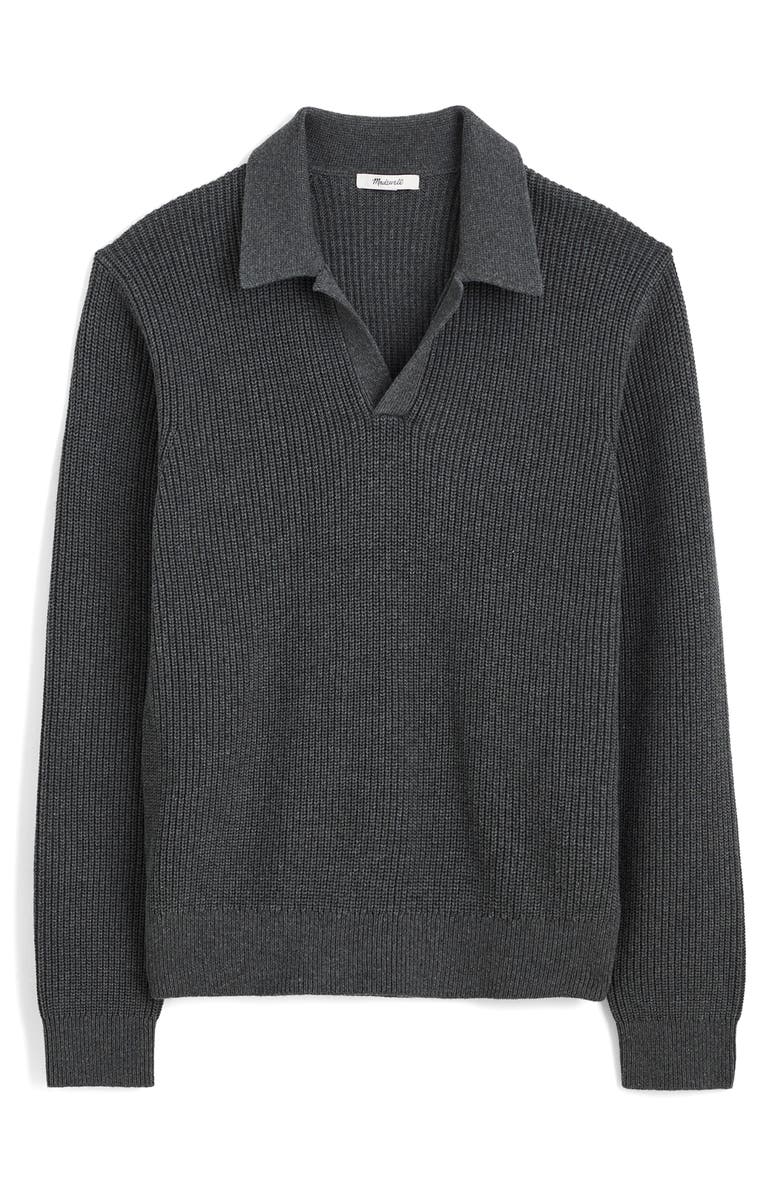 Madewell Shaker Stitch Cotton Sweater Polo, Alternate, color, Heather Charcoal