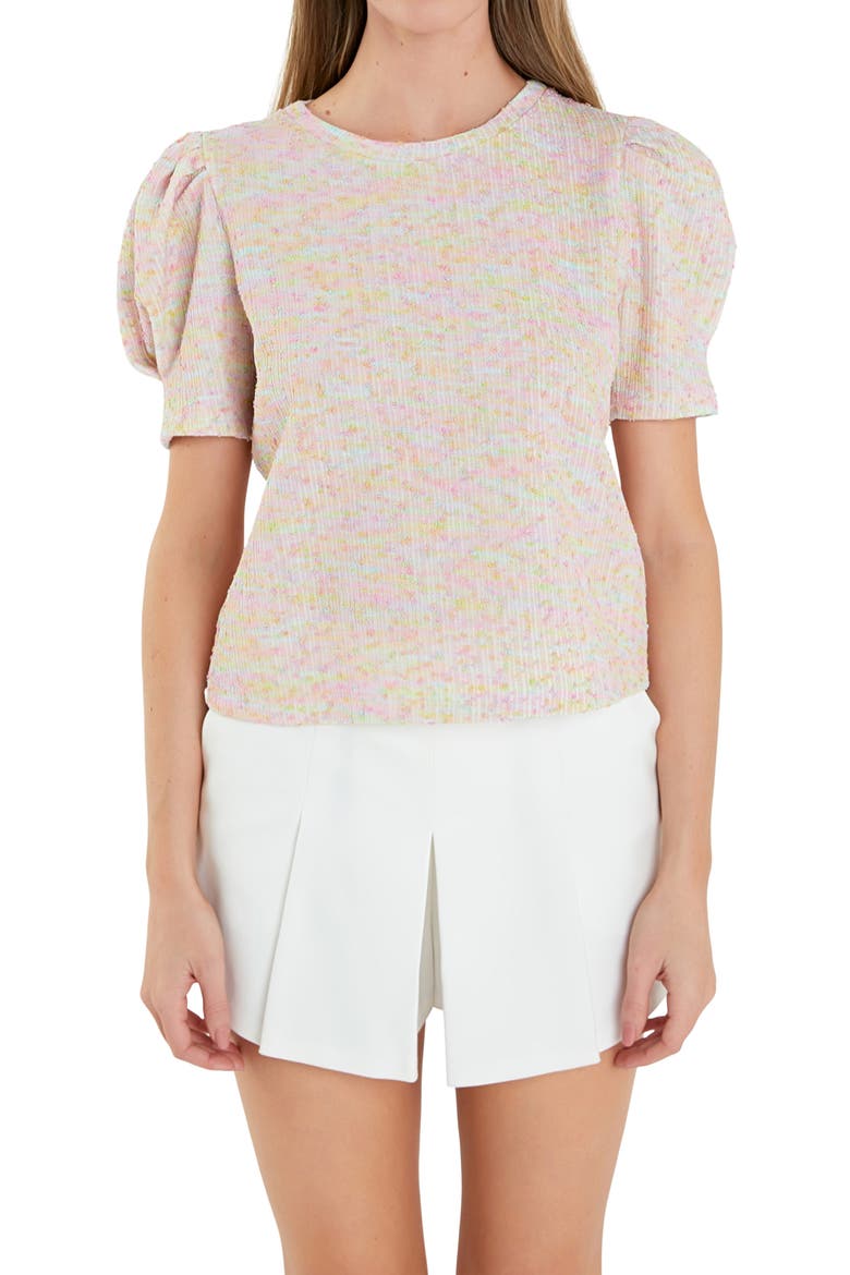 Rainbow Puff Sleeve Sweater, Alternate, color, PINK MULTI