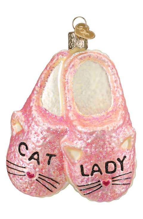 Cat Lady Slippers Glass Ornament