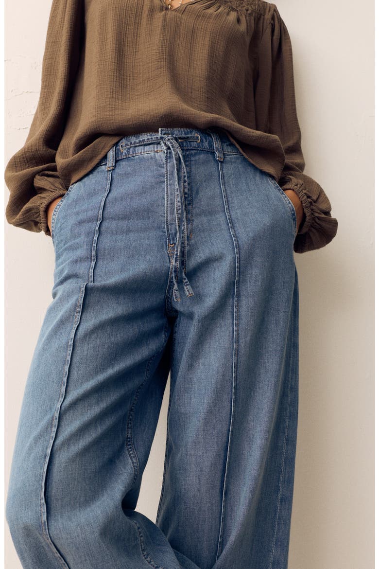 Floppy Pintuck Wide Leg Jeans, Alternate, color, MEDIUM INDIGO BLUE