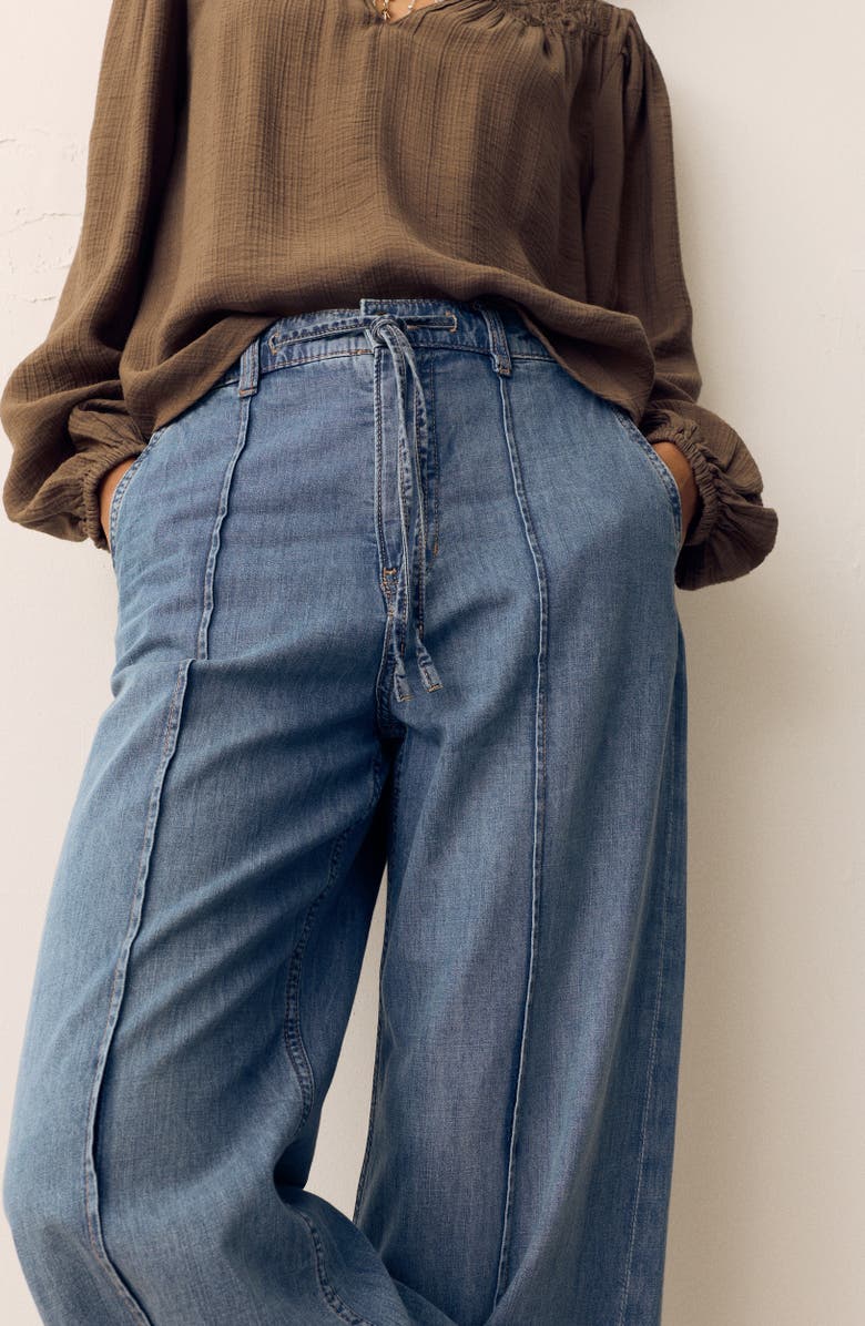 PER UNA BY M&S Floppy Pintuck Wide Leg Jeans, Alternate, color, Medium Indigo Blue