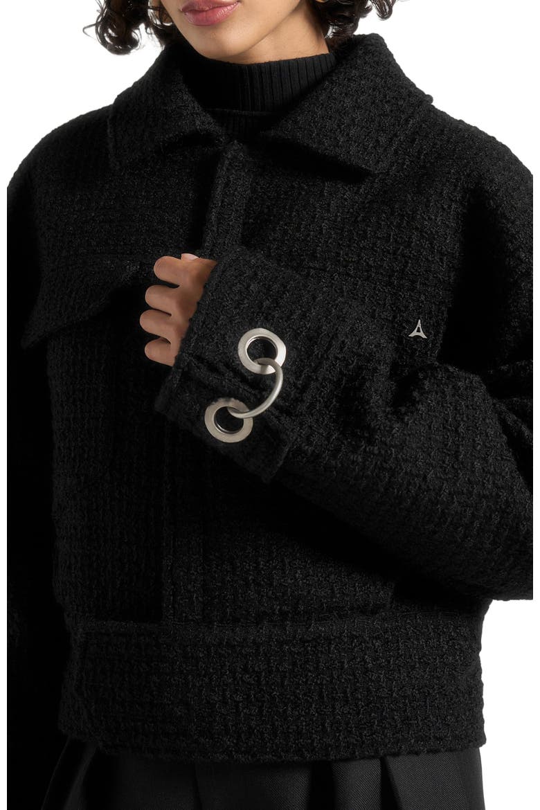 Naela Boxy Tweed Jacket With Cuff Detail, Alternate, color, Black
