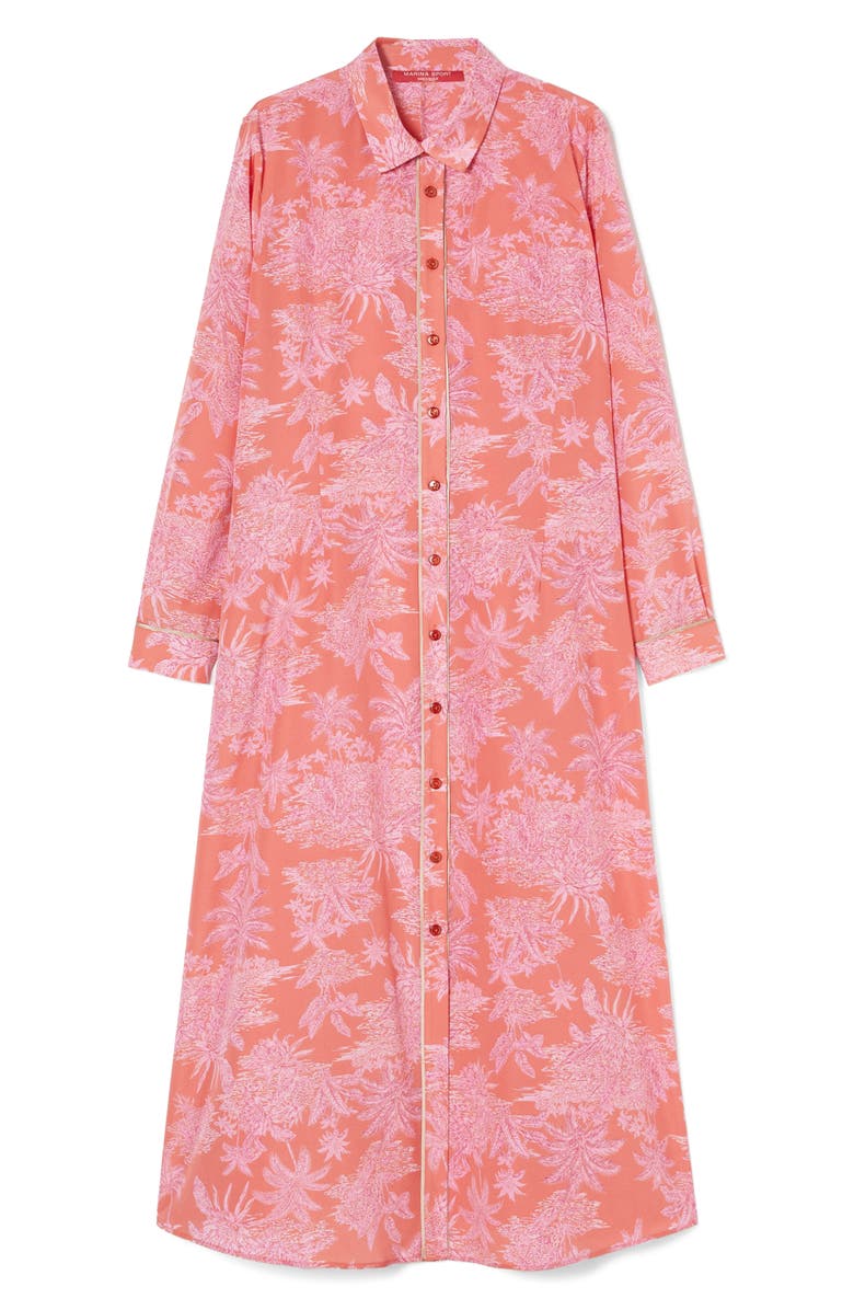 Marina Rinaldi Zona Floral Print Long Sleeve Shirtdress, Alternate, color, Orange