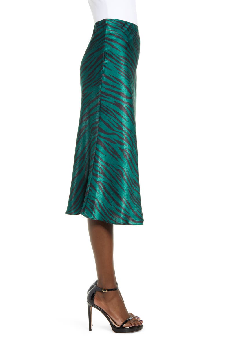 Zebra Print Bias Cut Satin Skirt, Alternate, color, GREEN ZEBRA