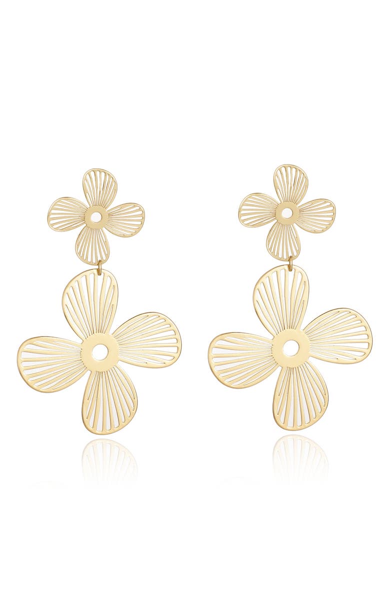 Ettika Floral Statement Drop Earrings, Main, color, Gold