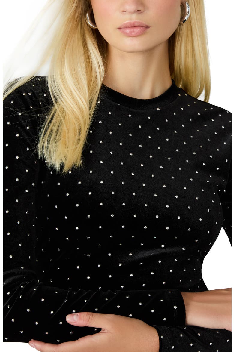 Hailee Diamante Long Sleeve Velvet Dress, Alternate, color, BLACK