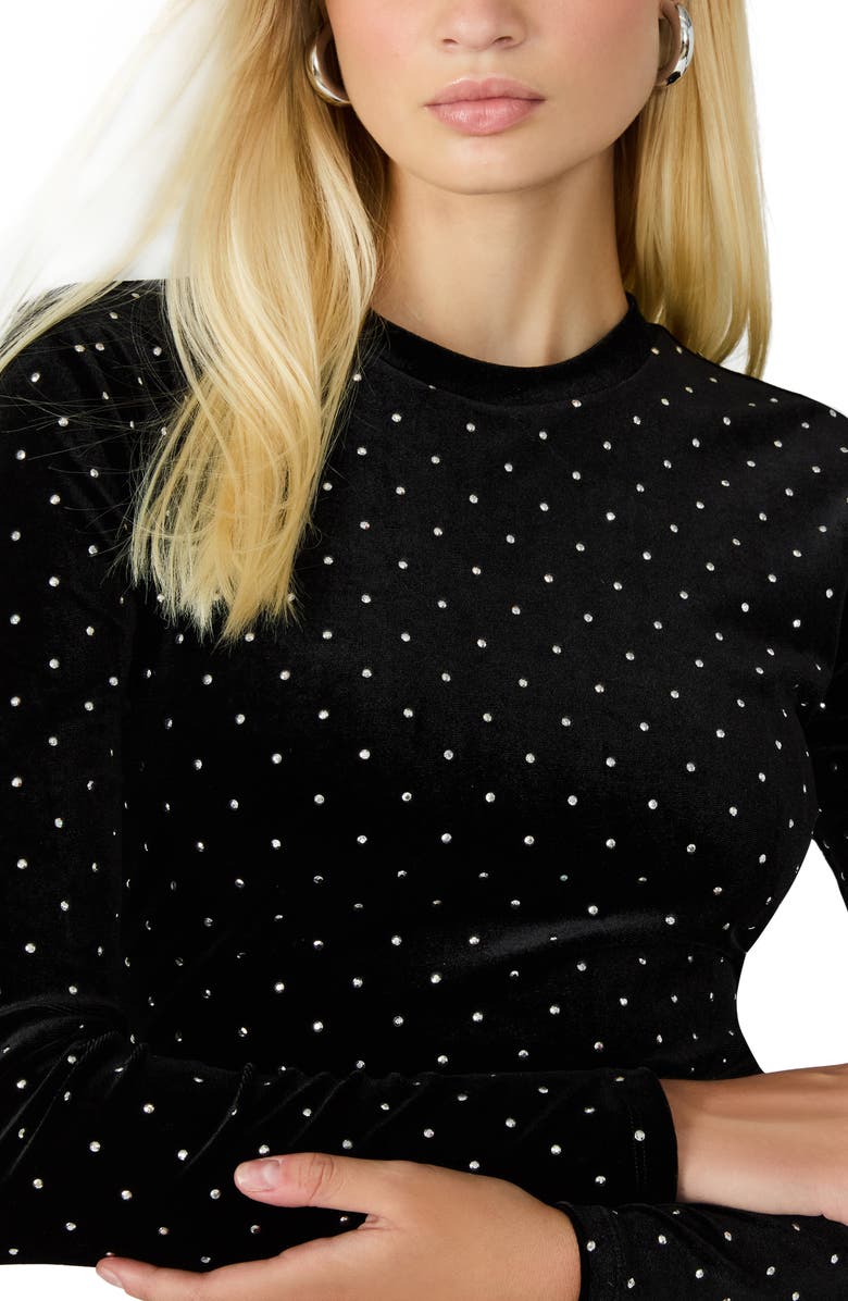 Steve Madden Hailee Diamante Long Sleeve Velvet Dress, Alternate, color, Black