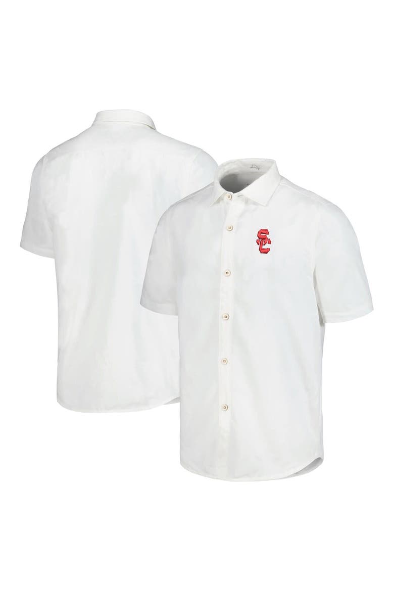 Men's Tommy Bahama White USC Trojans Coconut Point Palm Vista IslandZone Camp Button-Up Shirt, Alternate, color, White