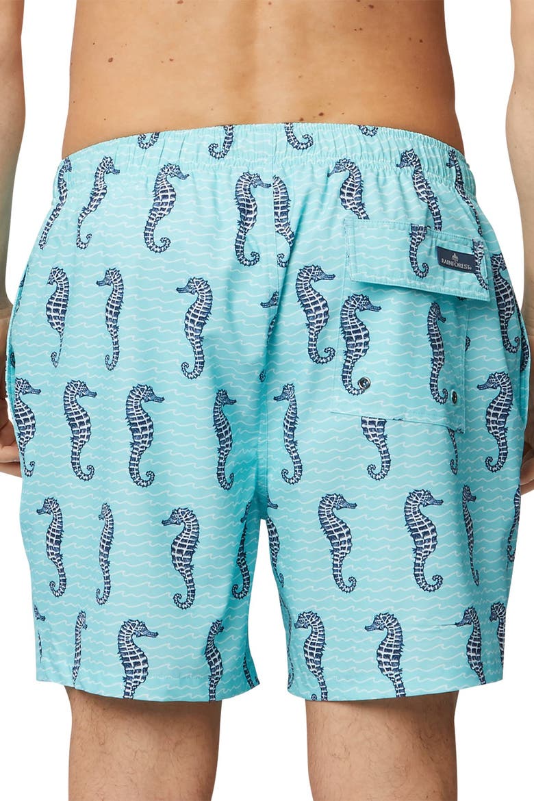 Curled Tails Seahorse Stretch Swim Trunks, Alternate, color, ARUBA BLUE