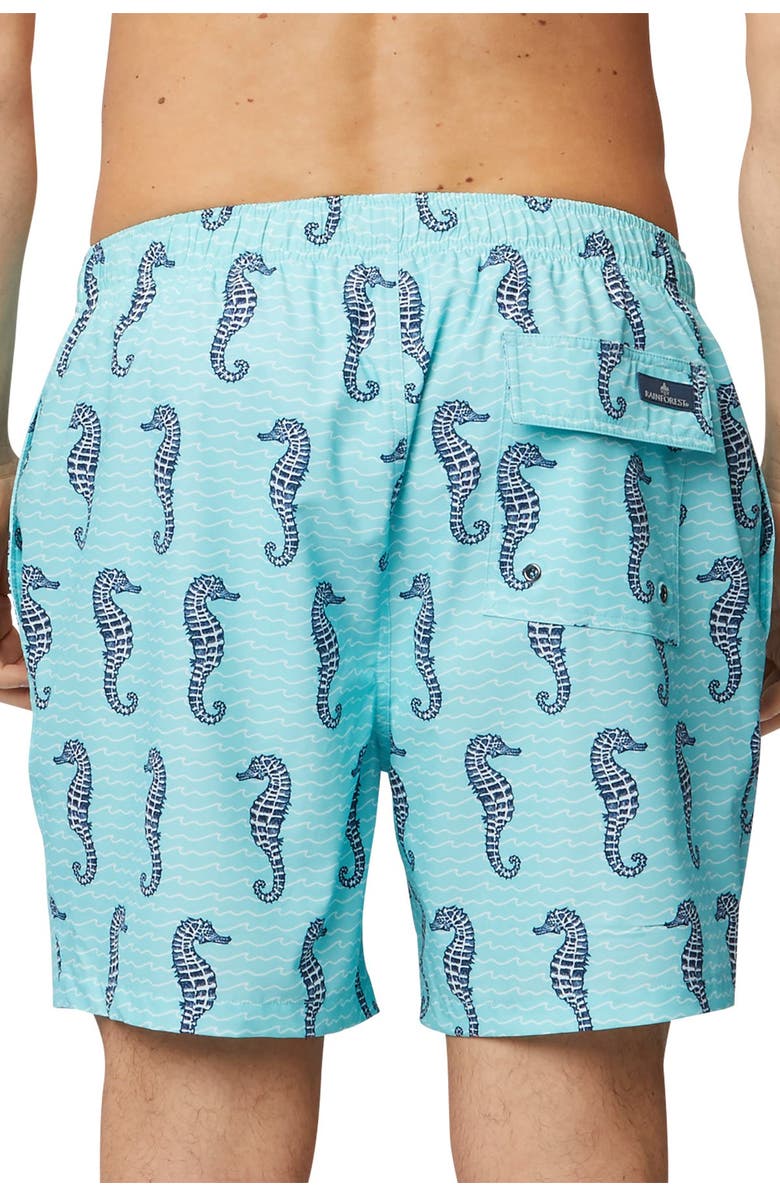 Rainforest Curled Tails Seahorse Stretch Swim Trunks, Alternate, color, Aruba Blue
