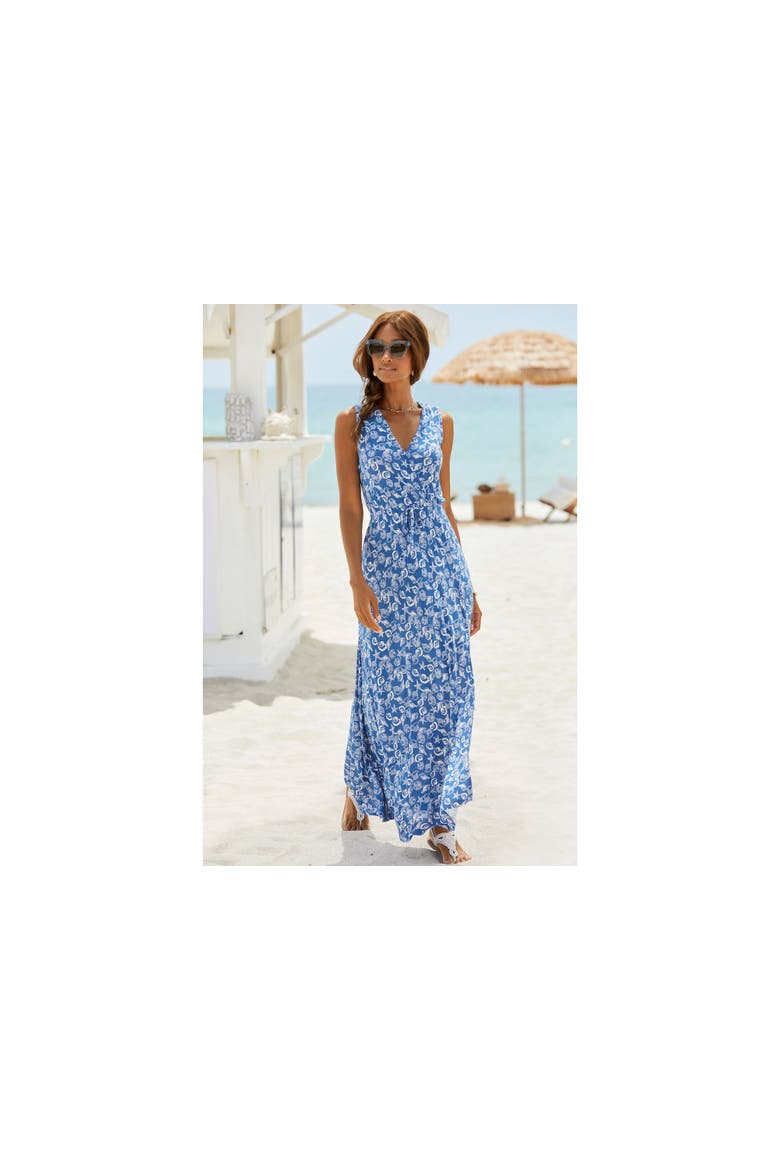 Sleeveless V-Neck Maxi Dress, Alternate, color, Blue-Printed