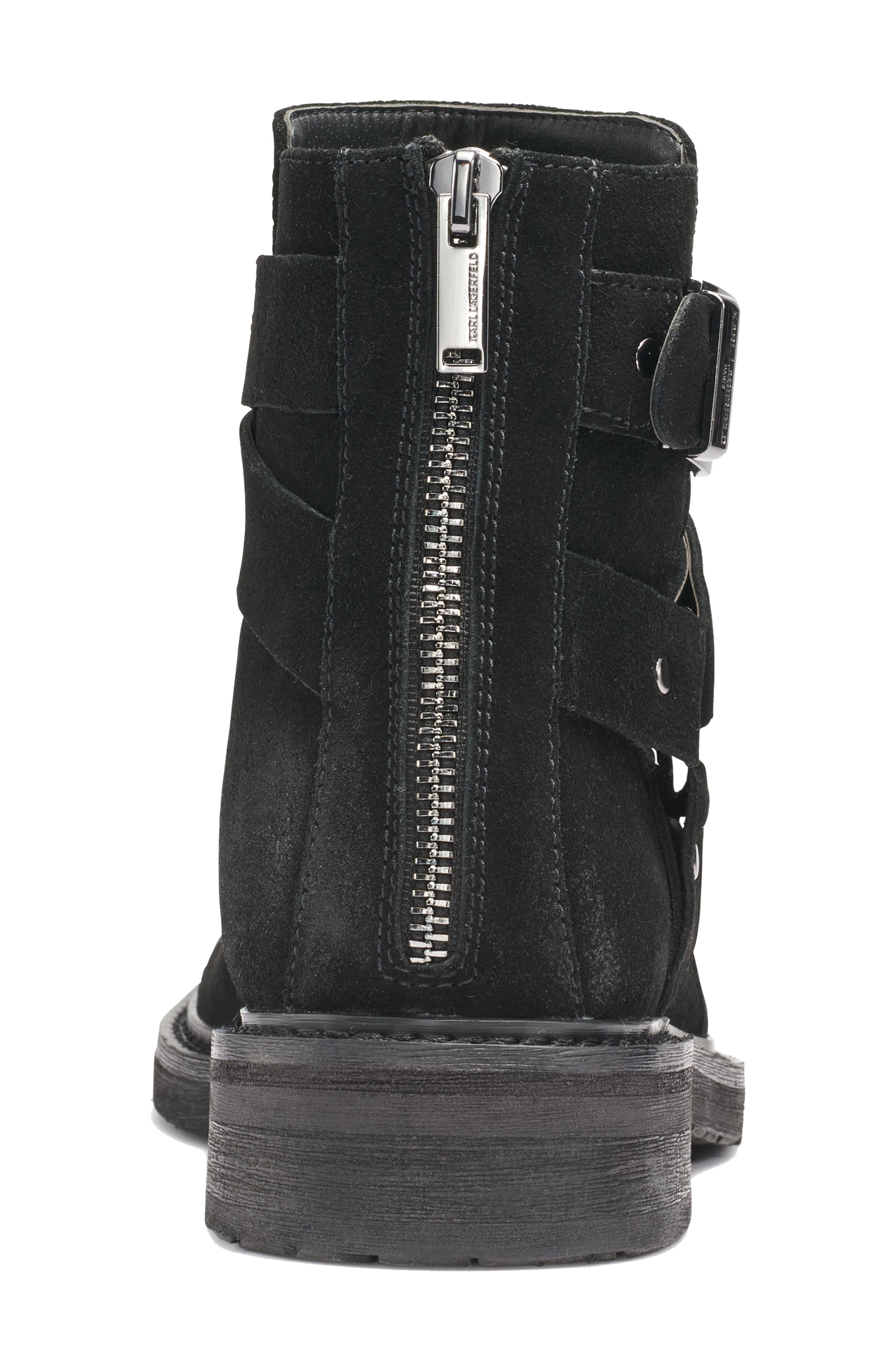 KARL LAGERFELD PARIS Suede Harness Boot, Alternate, color, Black