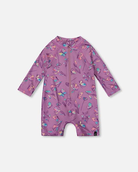 Deux Par Deux Long Sleeve One-Piece Rashgaurd - Pink Ombre