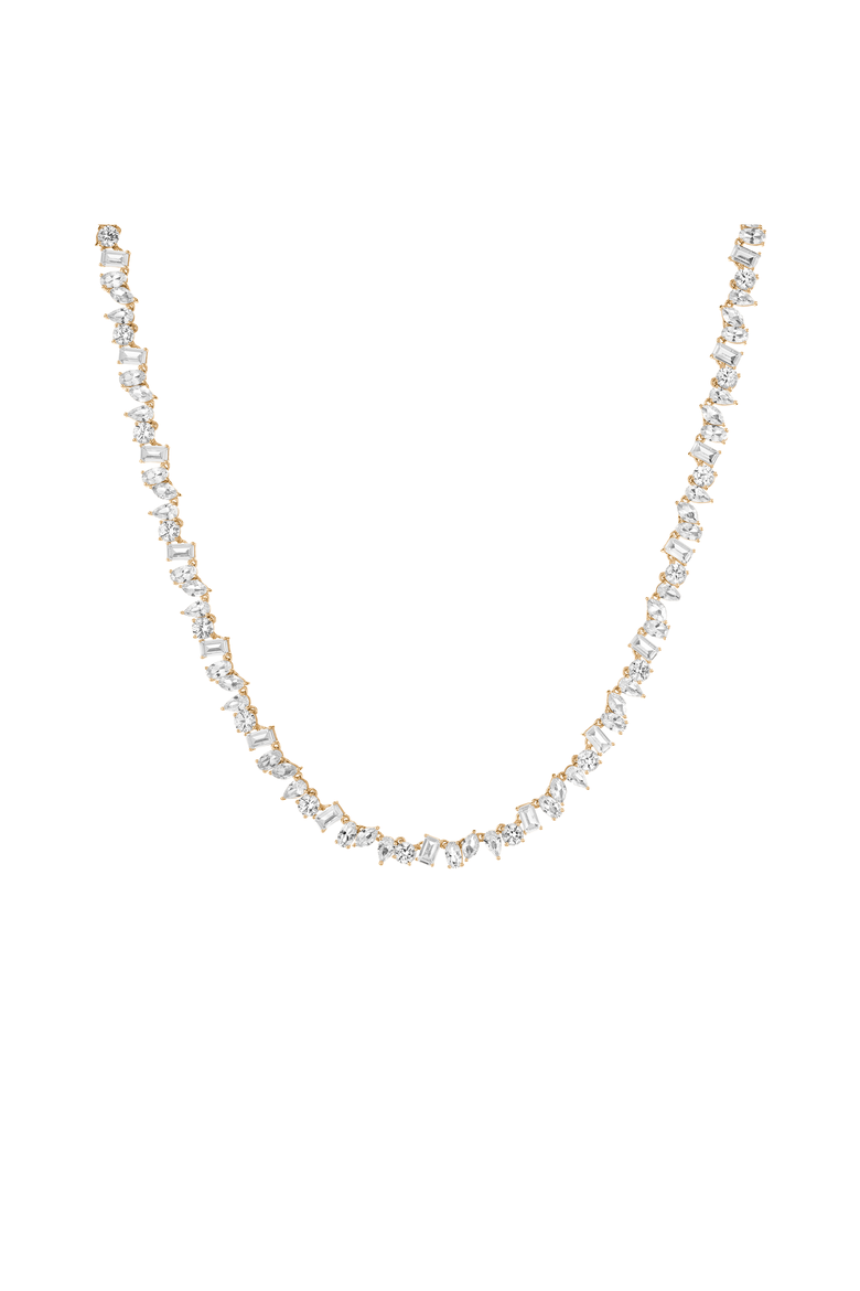 Lab Grown Sapphire Mixed Shape Tennis Necklace, Main, color, Yellow Gold Vermeil