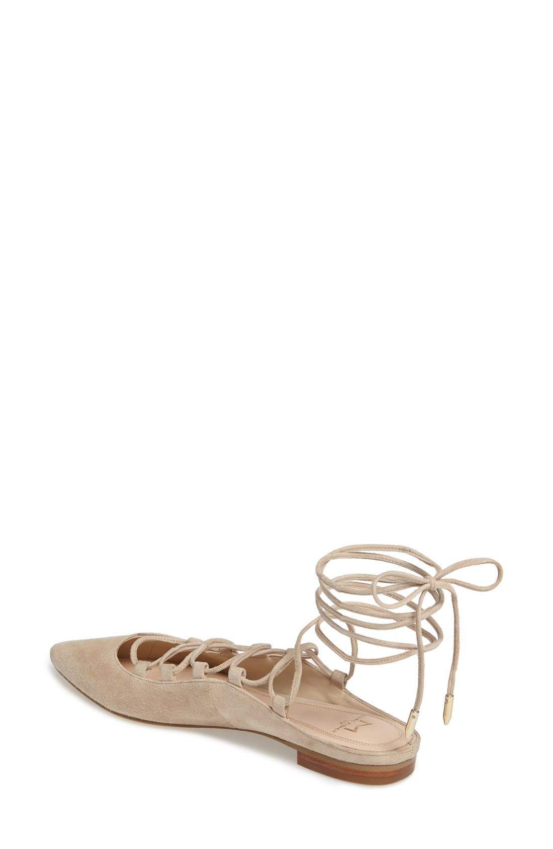Sbrina Wraparound Lace Flat, Alternate, color, STRAW BEIGE SUEDE