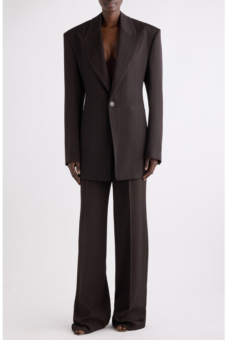 Pinstriped Single Button Jacket, Alternate, color, MARRON/ BEIGE