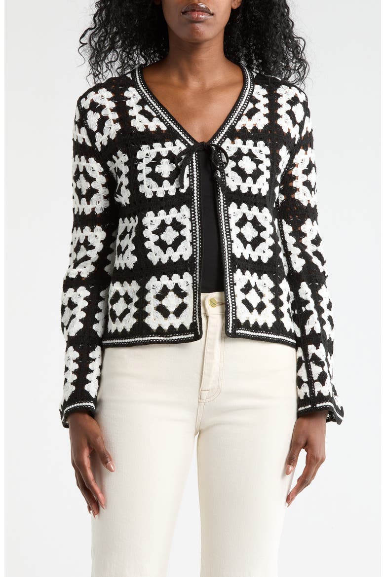 Crochet Sweater Cardigan, Main, color, BLACK