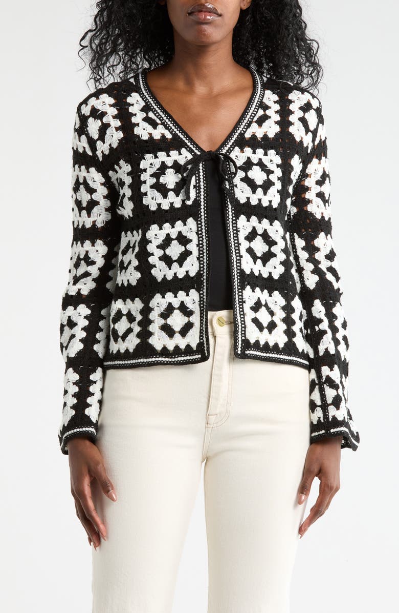 Forgotten Grace Crochet Sweater Cardigan, Main, color, Black