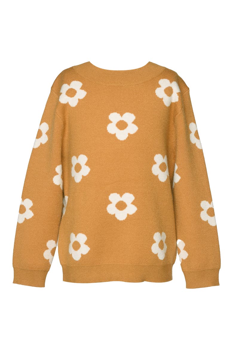 Kids' Intarsia Flower Crewneck Sweater, Main, color, BRONZE