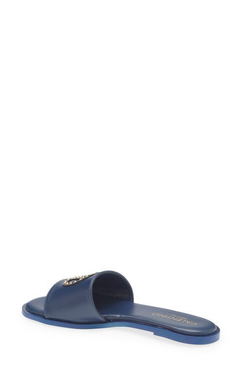 Valentino By Mario Valentino Samira Studded Vlogo Slide Sandal In Blue
