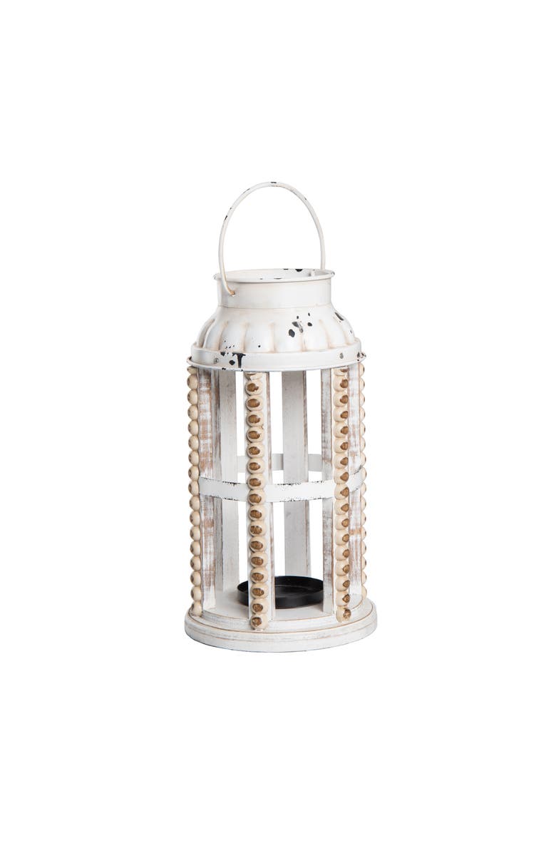 Transpac White Rustic Hobnail Decorative Lantern Wooden Candle Holder, Alternate, color, White