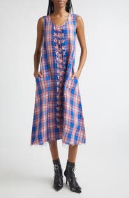R13 Frayed Ruffle Plaid Midi Dress