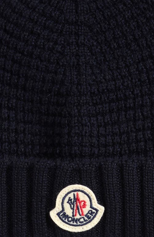 Moncler Kids' Virgin Wool Waffle Knit Beanie With Teddy Bear Ears In Navy