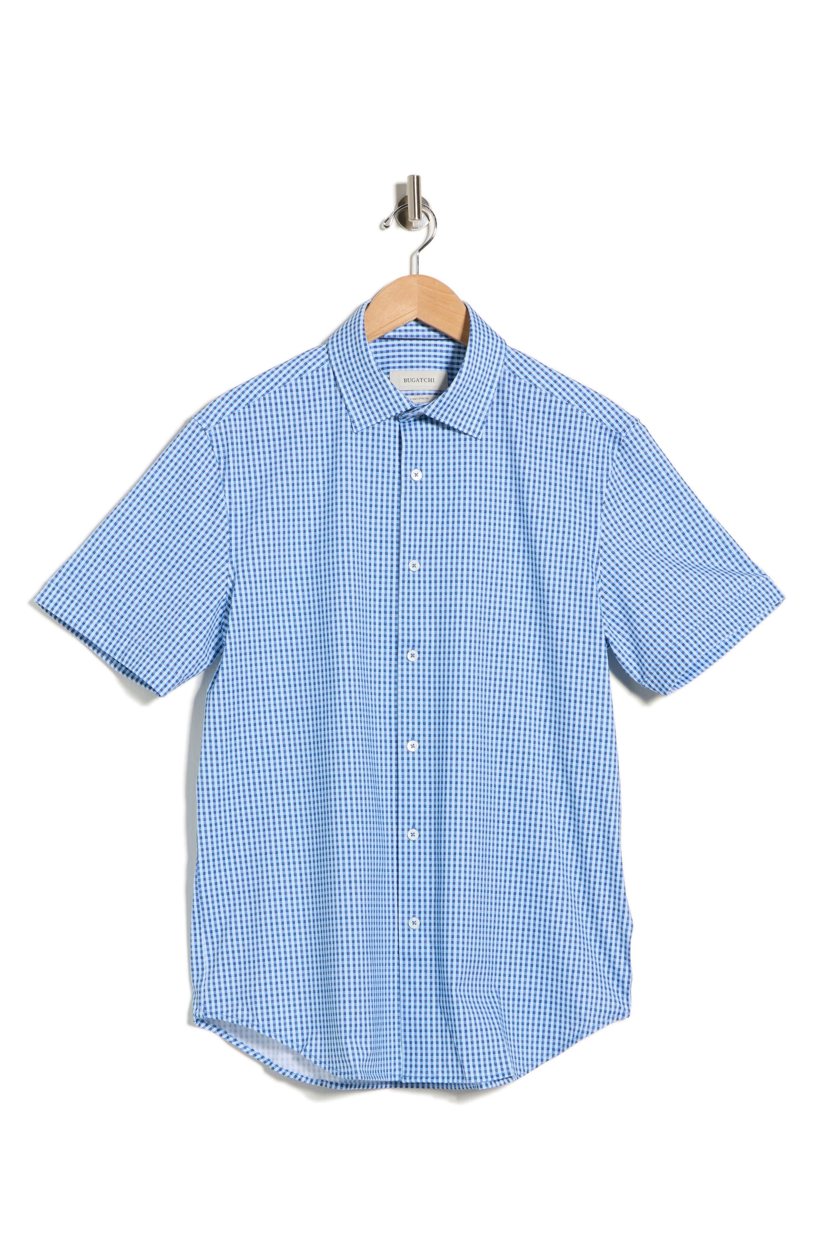 Bugatchi Plaid Stretch Cotton Short Sleeve Button-Up Shirt