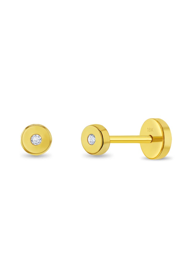 18k Round Bezel Girl Earrings, Main, color, Gold