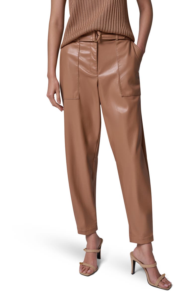 Faux Leather Belted Cargo Pants, Main, color, CAMEL